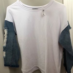 Tee w/ Denim Sleeves